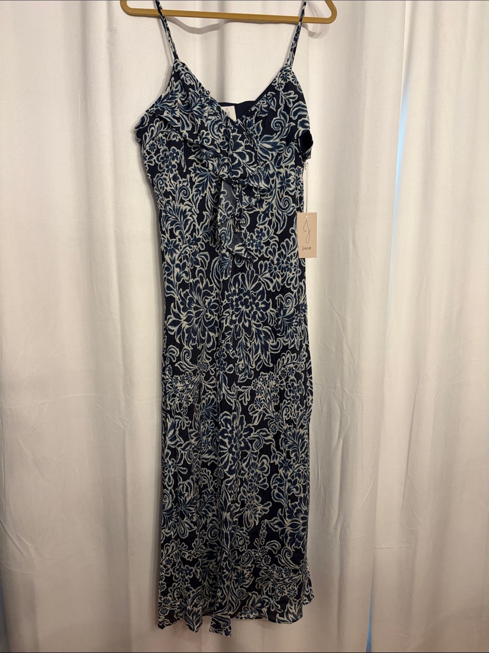 Joie Navy and White Floral Ruffle Maxi Dress